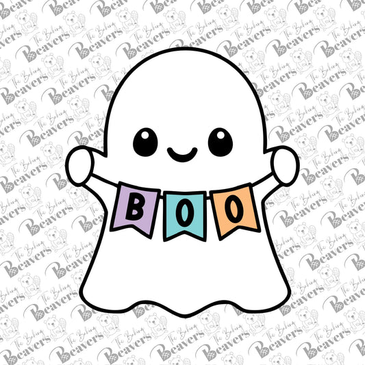 Cute Ghost with Boo Banner Cookie Cutter