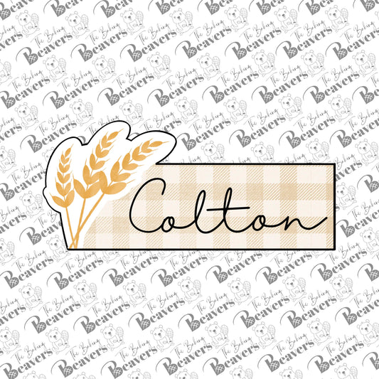 Wheat Chaff Personalized Name Plaque Cookie Cutter (recommend sizing up)
