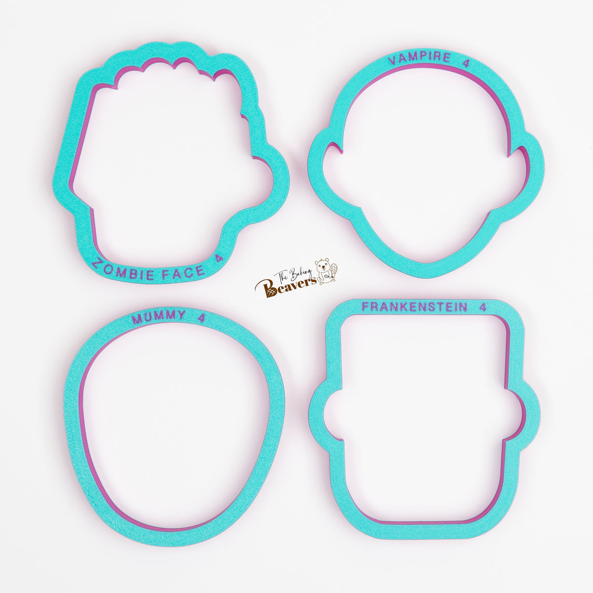 Monster Faces - Set of 4 Cookie Cutters (Vampire, Zombie, Frankenstein, Mummy)