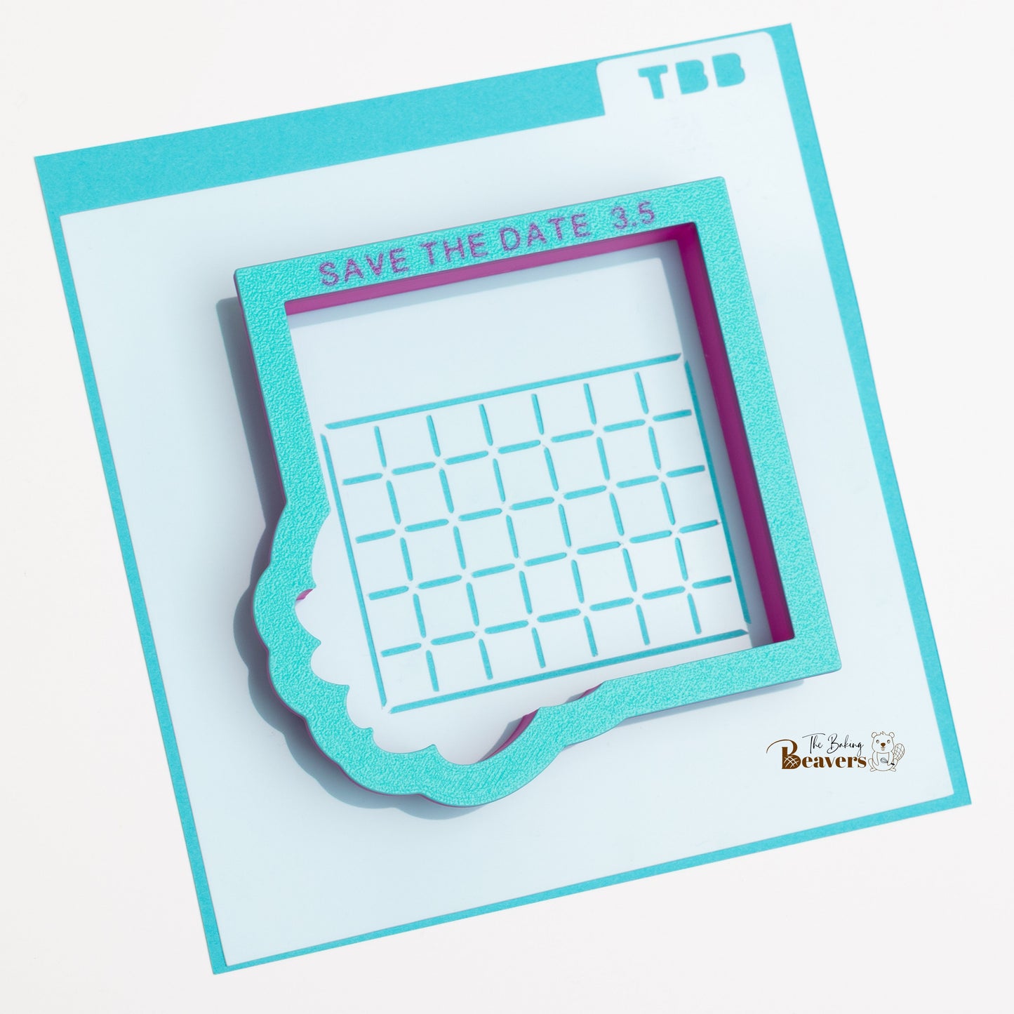 Save The Date Plaque (version #2- greenery) Cookie Cutter (optional Grid Stencil)
